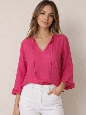 Irish Linen Blouse Medium Vintage Talbots Vibrant Pink